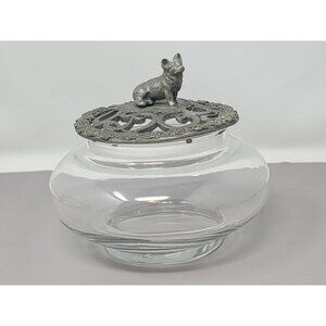 Vintage Clear Glass Jar With Pewter Corgi Lid‎ Potpourri Bowl